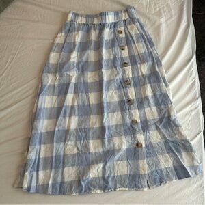 Madewell XS Blue White Gingham Cottagecore Button Front Midi Skirt